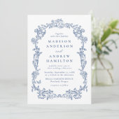 Invitation Elegant French Blue Victorian Floral Frame Wedding (Debout devant)