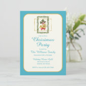 Invitation Elegant French Horn Christmas Turquoise (Debout devant)