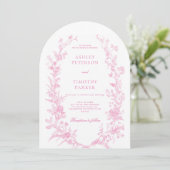 Invitation Elegant French Pink Toile Floral Wedding  (Debout devant)