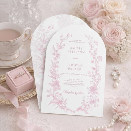 Invitation Elegant French Pink Toile Floral Wedding 