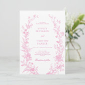 Invitation Elegant French Pink Toile Floral Wedding  (Debout devant)