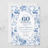 Invitation Elegant French Toile Blue Roses 60th Birthday   (Devant)