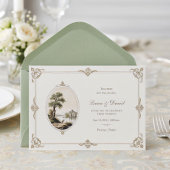 Invitation Elegant French Vintage Chateau Horizontal Wedding 