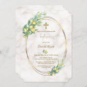 Invitation Élégant Fruits de citron Marbre Calligraphie Baptê (Devant / Derrière)
