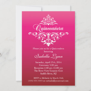 Invitation Élégant Fuchsia Pink Ombre Quinceañera Party
