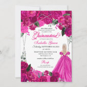 Invitation Elégant Fuchsia Pink Silver Floral Quinceanera Inv (Devant)