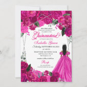 Invitation Elégant Fuchsia Pink Silver Quinceanera Floral En (Devant)