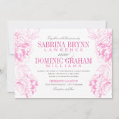 Invitation Élégant Fuchsia rose et gris Mariage de pivoine fl (Devant)