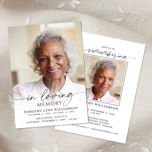 Invitation Elegant Funeral In Loving Memory Photo Memorial