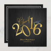 Invitation Elégant Funky Gold Class de 2016 Graduation (Devant / Derrière)