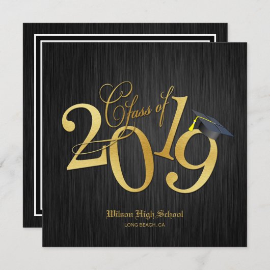 Invitation Elégant Funky Gold Class de 2019 Graduation (Devant / Derrière)