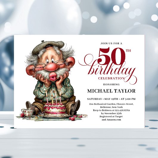 Invitation Elegant Funny Man 50th Birthday Humor Cartoon