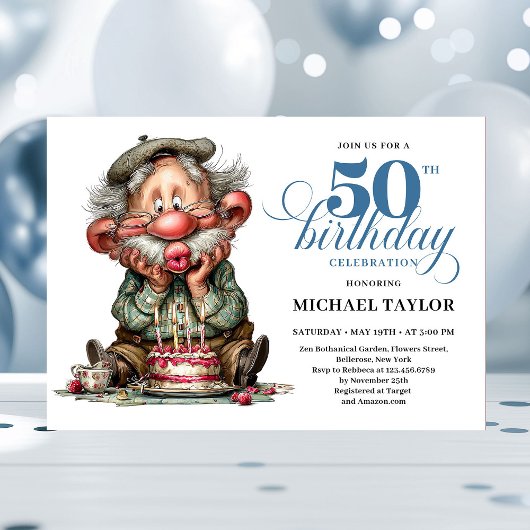 Invitation Elegant Funny Man 50th Birthday Humor Cartoon 