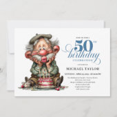 Invitation Elegant Funny Man 50th Birthday Humor Cartoon  (Devant)