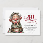 Invitation Elegant Funny Man 50th Birthday Humor Cartoon (Devant)