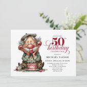 Invitation Elegant Funny Man 50th Birthday Humor Cartoon (Debout devant)