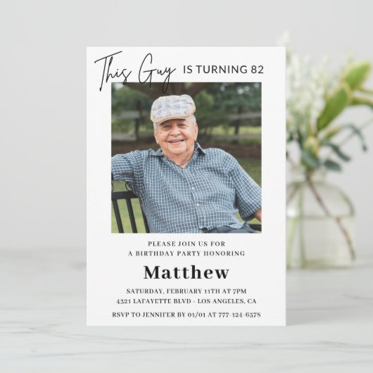 Invitation Elegant Funny Men Photo 82e anniversaire (Debout devant)