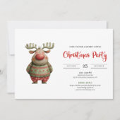 Invitation Elegant Funny Reindeer red green holiday card (Devant)