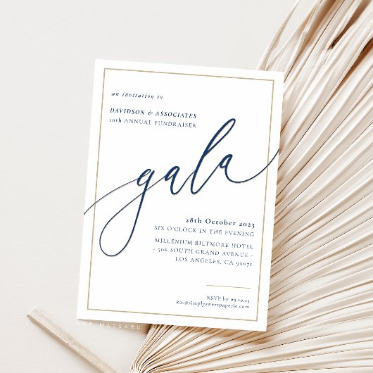 Invitation ELEGANT GALA calligraphie style marine d'or formel