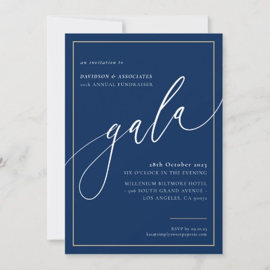 Invitation ELEGANT GALA calligraphie style marine formelle or (Devant)