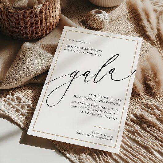 Invitation ELEGANT GALA calligraphie stylisée or formel noir