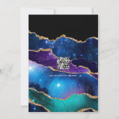 Invitation Élégant Galaxie Bleu, Violet & Agate Code QR Or (Dos)