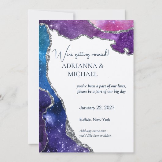 Invitation Elégant Galaxy Agate Mariage en argent Enregistrer (Dos)