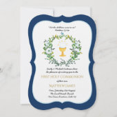 Invitation Elégant Garçons Marine Floral Première Sainte Comm (Devant)