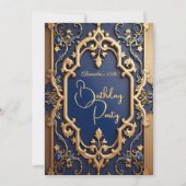 Invitation Elégant Garnet Blue Gold Ornate Anniversaire (Devant)