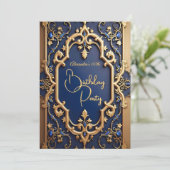 Invitation Elégant Garnet Blue Gold Ornate Anniversaire (Debout devant)