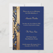 Invitation Elégant Garnet Blue Gold Ornate Anniversaire (Dos)