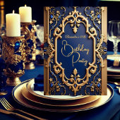 Invitation Elégant Garnet Blue Gold Ornate Anniversaire
