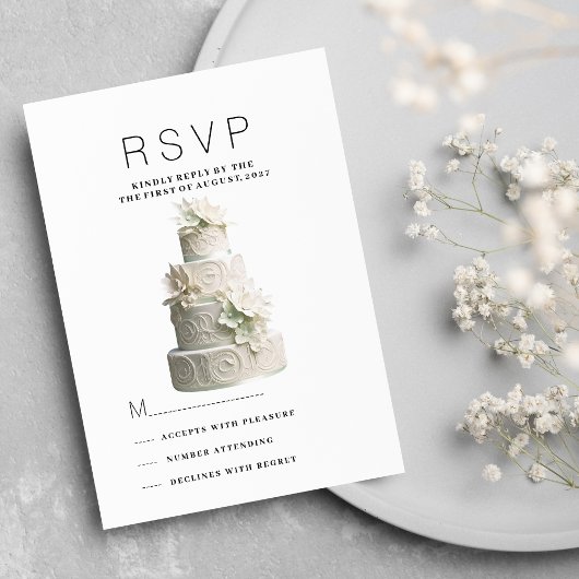 Invitation Elégant gâteau à fleurs vert menthe blanc RSVP
