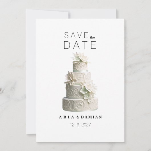 Invitation Elégant gâteau à fleurs vert menthe blanche Sauvez (Devant)