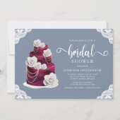 Invitation Elégant gâteau Bleu Dusty Et Fête des mariées Dent (Devant)