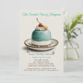 Invitation Elégant gâteau d'aquarelle bleu Anniversaire Invit (Debout devant)