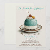 Invitation Elégant gâteau d'aquarelle bleu Anniversaire Invit (Devant / Derrière)