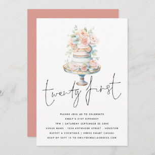 Invitation Élégant gâteau Dusty Peach Script 21e anniversaire