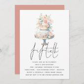Invitation Élégant gâteau Dusty Peach Script 50e anniversaire (Devant / Derrière)