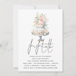 Invitation Élégant gâteau Dusty Peach Script 50e anniversaire