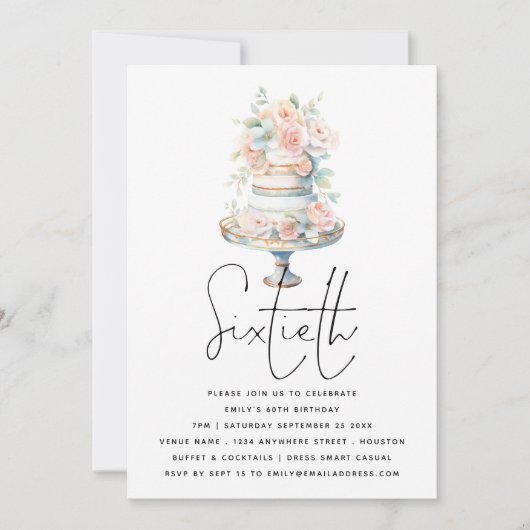Invitation Élégant gâteau Dusty Peach Script 60e anniversaire (Devant)