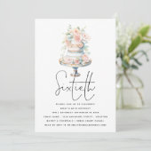 Invitation Élégant gâteau Dusty Peach Script 60e anniversaire (Debout devant)