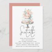 Invitation Élégant gâteau Dusty Peach Script 60e anniversaire (Devant / Derrière)
