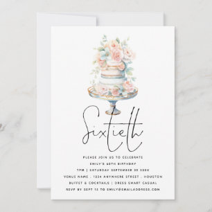 Invitation Élégant gâteau Dusty Peach Script 60e anniversaire