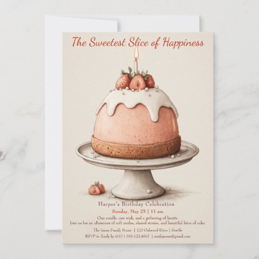 Invitation Elégant gâteau rose Aquarelle Anniversaire Invitat (Devant)