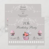 Invitation Elégant gâteau rose et gris 70e anniversaire (Devant / Derrière)