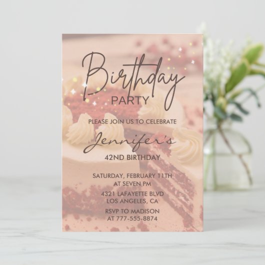Invitation Élégant gâteau simple moderne 42e anniversaire (Debout devant)