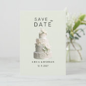 Invitation Elégant gâteau vert menthe blanc floral Enregistre (Debout devant)