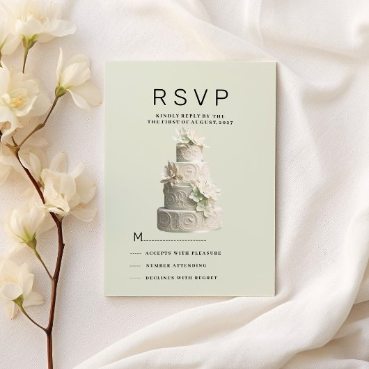 Invitation Elégant gâteau vert menthe blanc floral RSVP