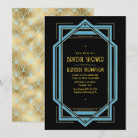 Élégant Gatsby Art Déco Bleu & Or Baby Shower